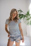 Bluzka Ciążowa I Do Karmienia Milk Shirt Krótki Rękaw W Biało-Zielone Paski