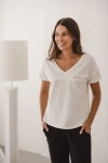 Bluzka Ciążowa I Do Karmienia M-Shirt V-Neck Kremowobiała Z Haftem Milk & Love