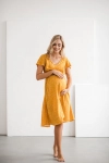 Sukienka Ciążowa I Do Karmienia Lovely Dress Midi Krótki Rękaw Musztardowa W Groszki