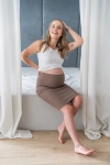 Spódnica Ciążowa Tummy Z Dzianiny W Prążek Cappuccino