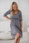 Sukienka Ciążowa Do Karmienia Lovely Dress Midi Rękaw 3/4 Kwiatuszki Fioletowo-Niebieskie