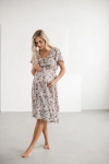 Sukienka Ciążowa I Do Karmienia Lovely Dress Midi Krótki Rękaw Szara W Kwiaty