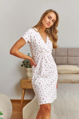 Koszula nocna porodowa do karmienia w różyczki 7449