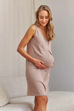 Koszula nocna dla kobiet w ciąży i karmiących bawełniana beżowa 7460