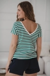 Dwustronna Bluzka Two Ways W Paski Zielono-Białe Krótki Rękaw