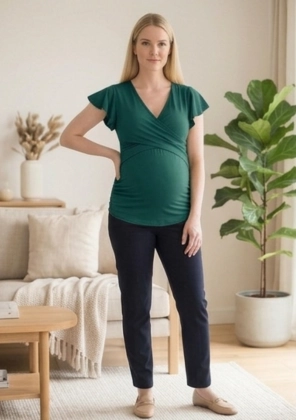 Bluzka ciążowa i do karmienia Elena pine butelkowa zieleń