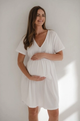 Bawełniana Koszula Nocna Ciążowa Do Karmienia Rozpinana Aurora Biała