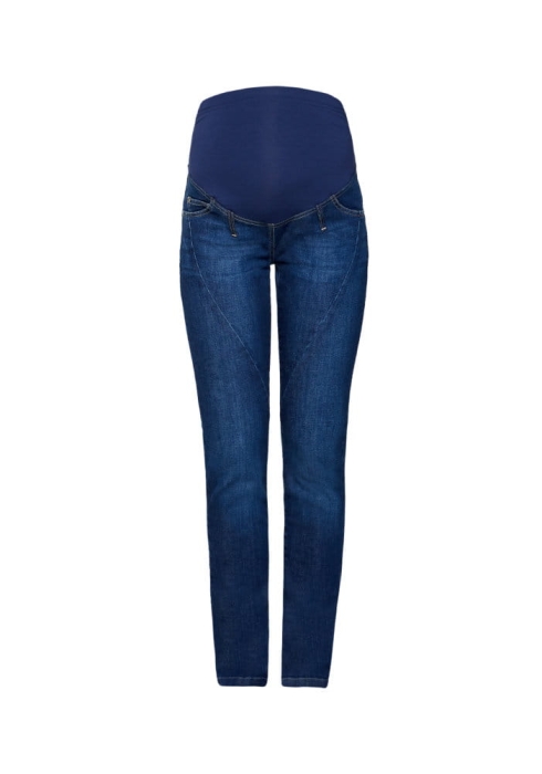 Cairo granatowe jeansy rurki ciążowe z przeszyciem Mamabaja