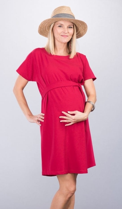 Gloria red swobodna sukienka ciążowa Mamabaja