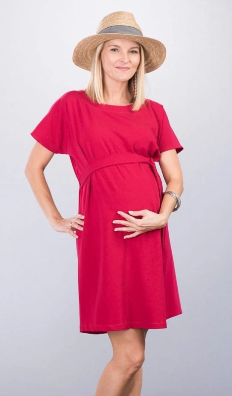 Gloria red swobodna sukienka ciążowa Mamabaja