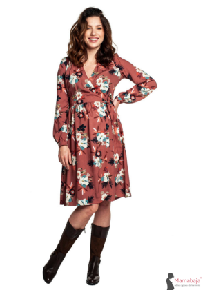 Sukienka ciążowa i do karmienia Vivien kwiaty na brązie Mamabaja