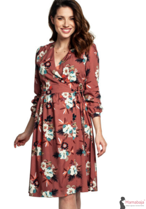 Sukienka ciążowa i do karmienia Vivien kwiaty na brązie Mamabaja