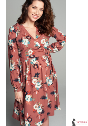 Sukienka ciążowa i do karmienia Vivien kwiaty na brązie Mamabaja
