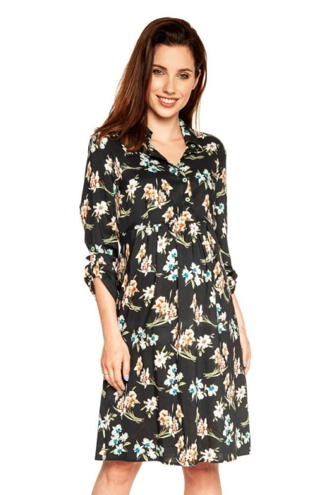 Wiskozowa sukienka ciążowa i do karmienia Paloma kwiaty na granacie